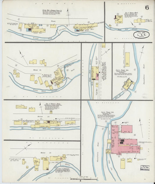 Sanborn Fire Insurance Map from Lee, Berkshire County, Massachusetts (1895), Sheet #0006 - Historic Sanborn Fire Insurance Map Print, vintage old map wall art, antique decor, genealogy gift, Massachusetts Massachusetts map