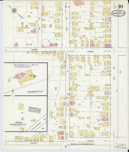 Sanborn Fire Insurance Map from Gallipolis, Gallia County, Ohio (1916), Sheet #0010 - Historic Sanborn Fire Insurance Map Print, vintage old map wall art, antique decor, genealogy gift, Ohio Ohio map