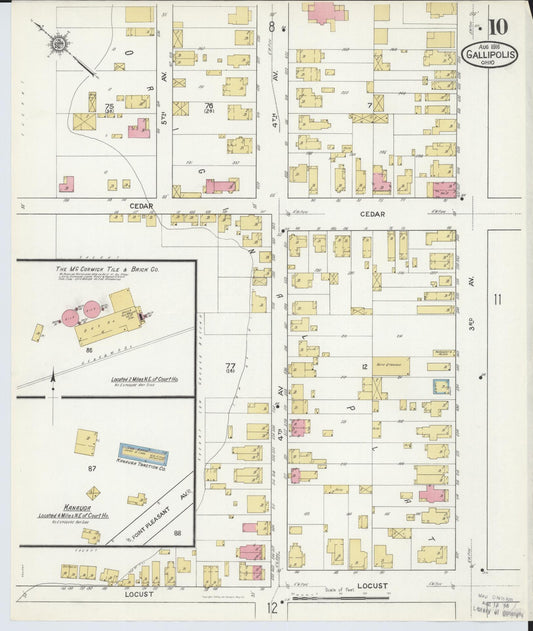 Sanborn Fire Insurance Map from Gallipolis, Gallia County, Ohio (1916), Sheet #0010 - Historic Sanborn Fire Insurance Map Print, vintage old map wall art, antique decor, genealogy gift, Ohio Ohio map