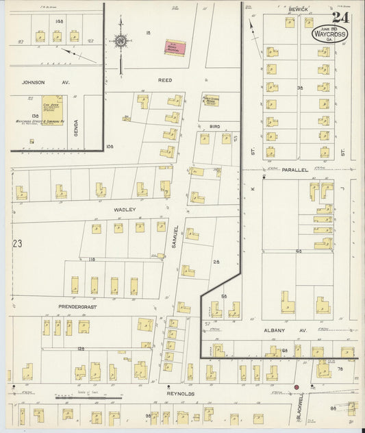 Sanborn Fire Insurance Map from Waycross, Ware County, Georgia (1913), Sheet #0024 - Historic Sanborn Fire Insurance Map Print, vintage old map wall art, antique decor, genealogy gift, Georgia Georgia map