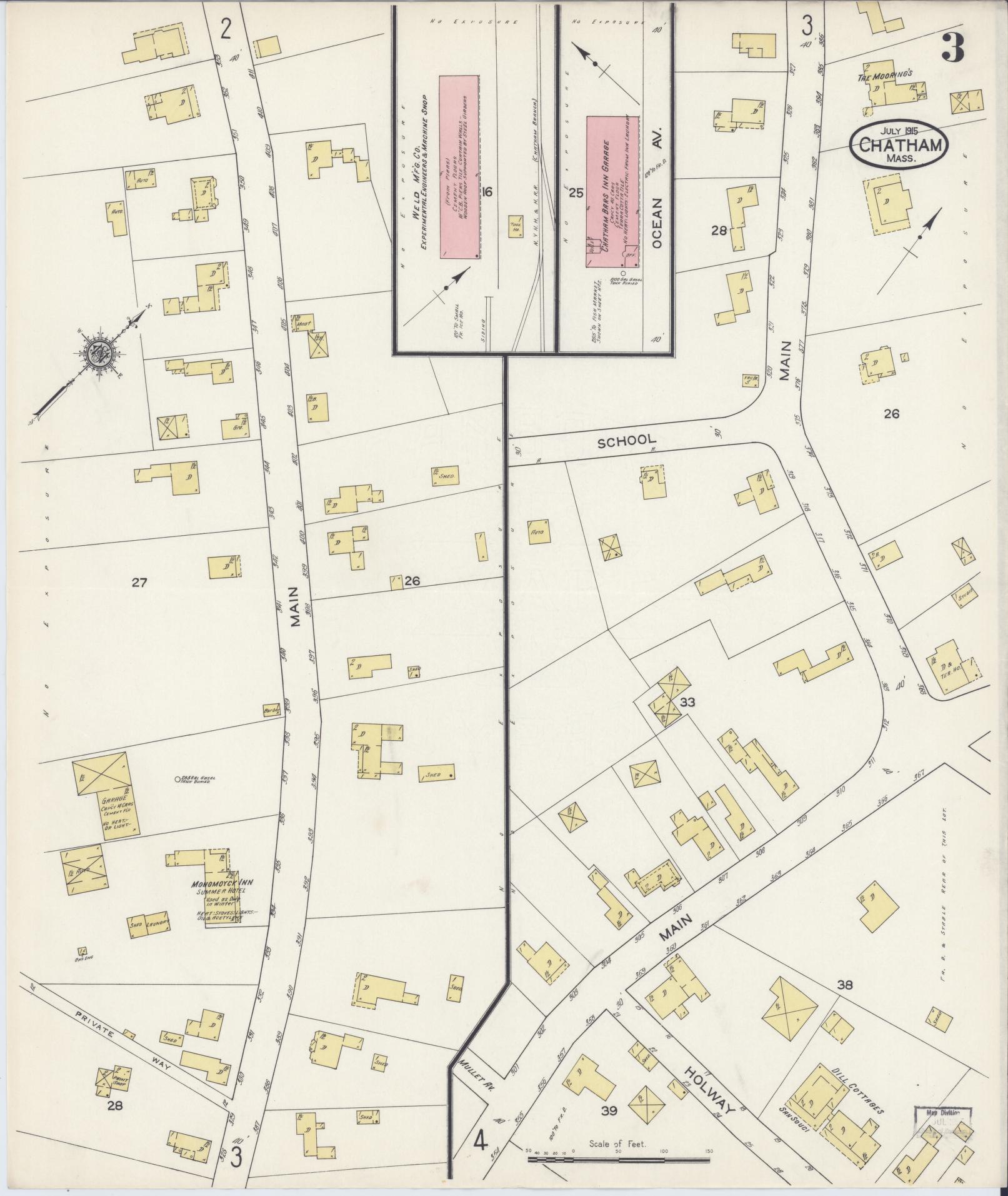 Sanborn Fire Insurance Map from Chatham, Barnstable County, Massachusetts (1915), Sheet #0003 - Complete Map Set gallery image, historic Sanborn map, vintage wall art, Massachusetts Massachusetts
