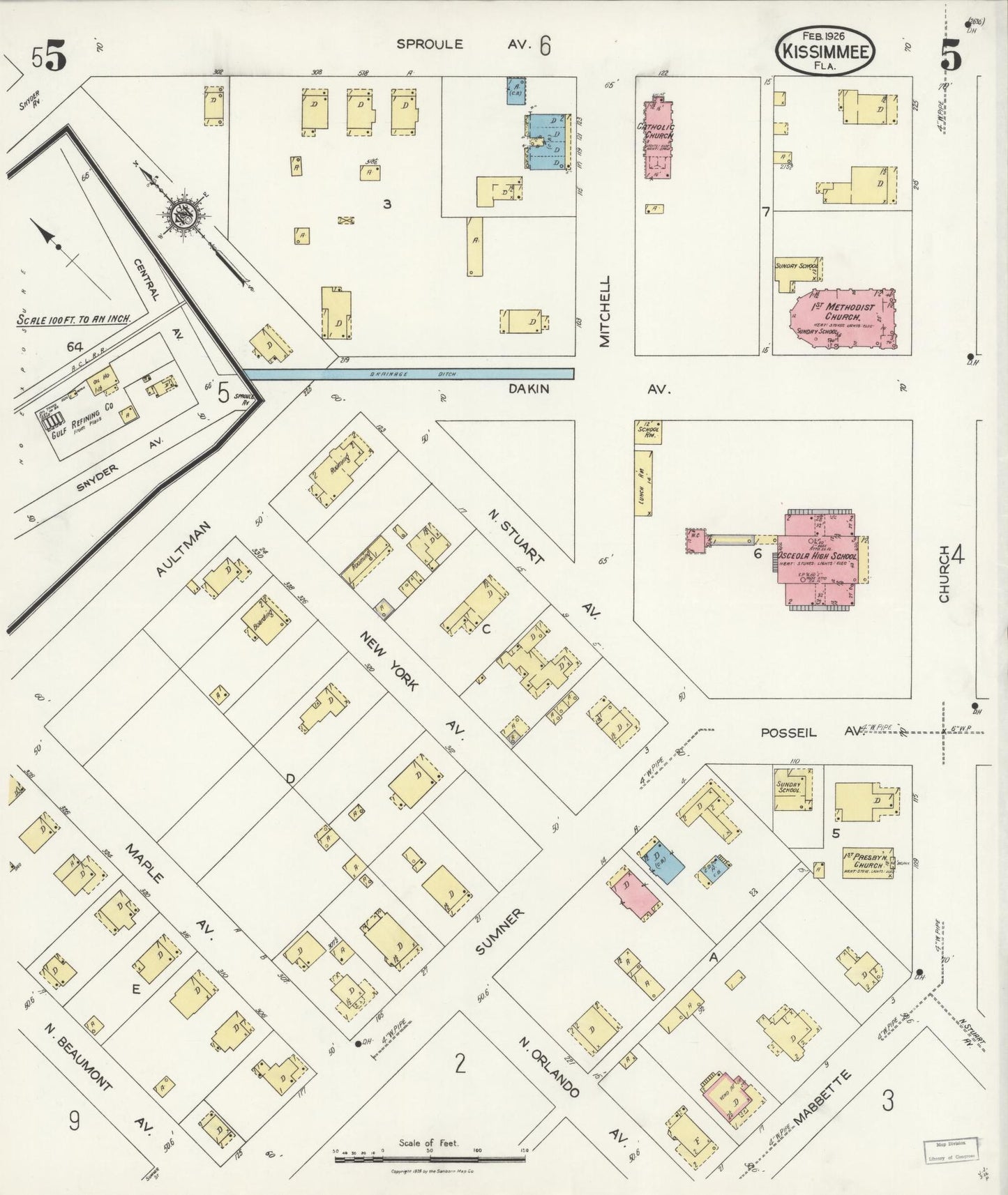 Sanborn Fire Insurance Map from Kissimmee, Osceola County, Florida (1926), Sheet #0005 - Historic Sanborn Fire Insurance Map Print, vintage old map wall art, antique decor, genealogy gift, Florida Florida map