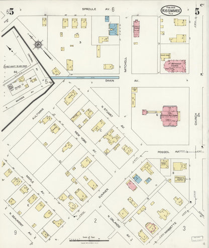Sanborn Fire Insurance Map from Kissimmee, Osceola County, Florida (1926), Sheet #0005 - Historic Sanborn Fire Insurance Map Print, vintage old map wall art, antique decor, genealogy gift, Florida Florida map