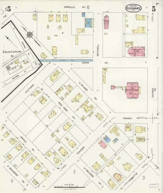 Sanborn Fire Insurance Map from Kissimmee, Osceola County, Florida (1926), Sheet #0005 - Historic Sanborn Fire Insurance Map Print, vintage old map wall art, antique decor, genealogy gift, Florida Florida map