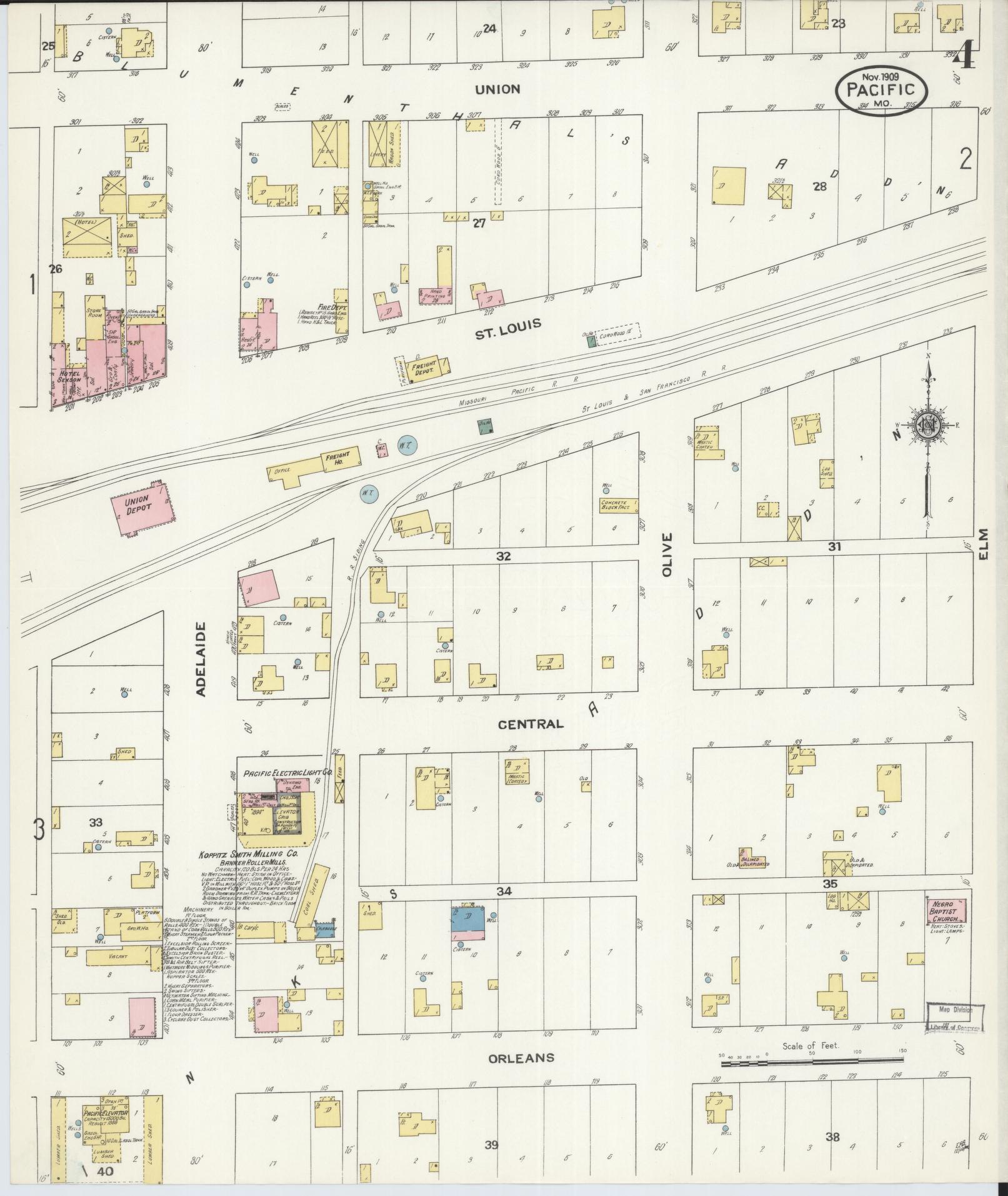 Sanborn Fire Insurance Map from Pacific, Franklin County, Missouri (1909), Sheet #0004 - Complete Map Set gallery image, historic Sanborn map, vintage wall art, Missouri Missouri