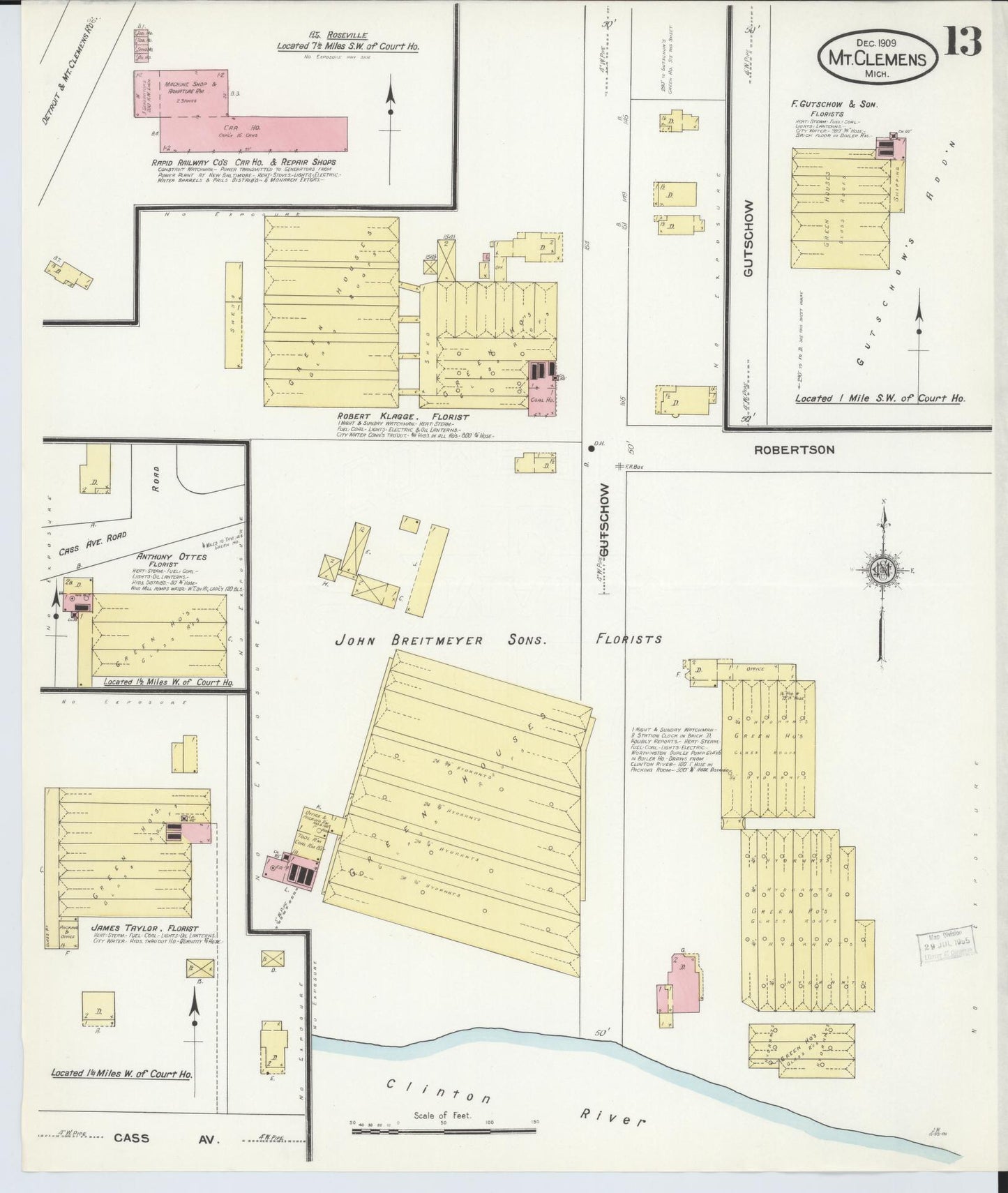 Sanborn Fire Insurance Map from Mount Clemens, Macomb County, Michigan (1909), Sheet #0013 - Historic Sanborn Fire Insurance Map Print, vintage old map wall art, antique decor, genealogy gift, Michigan Michigan map