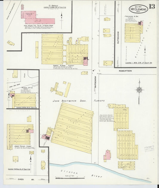 Sanborn Fire Insurance Map from Mount Clemens, Macomb County, Michigan (1909), Sheet #0013 - Historic Sanborn Fire Insurance Map Print, vintage old map wall art, antique decor, genealogy gift, Michigan Michigan map