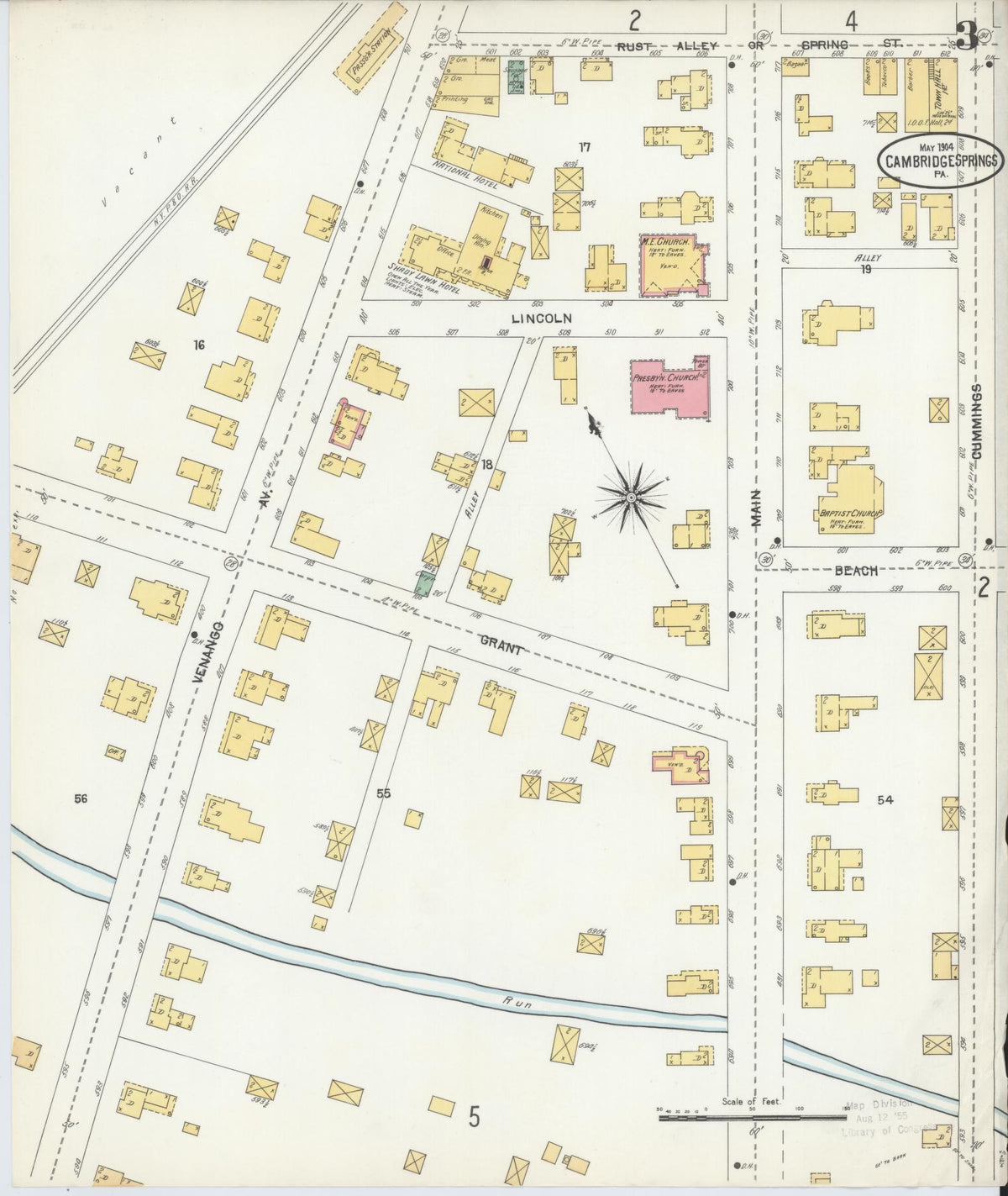 Sanborn Fire Insurance Map from Cambridge Springs, Crawford County, Pennsylvania (1904), Sheet #0003 - Complete Map Set gallery image, historic Sanborn map, vintage wall art, Pennsylvania Pennsylvania