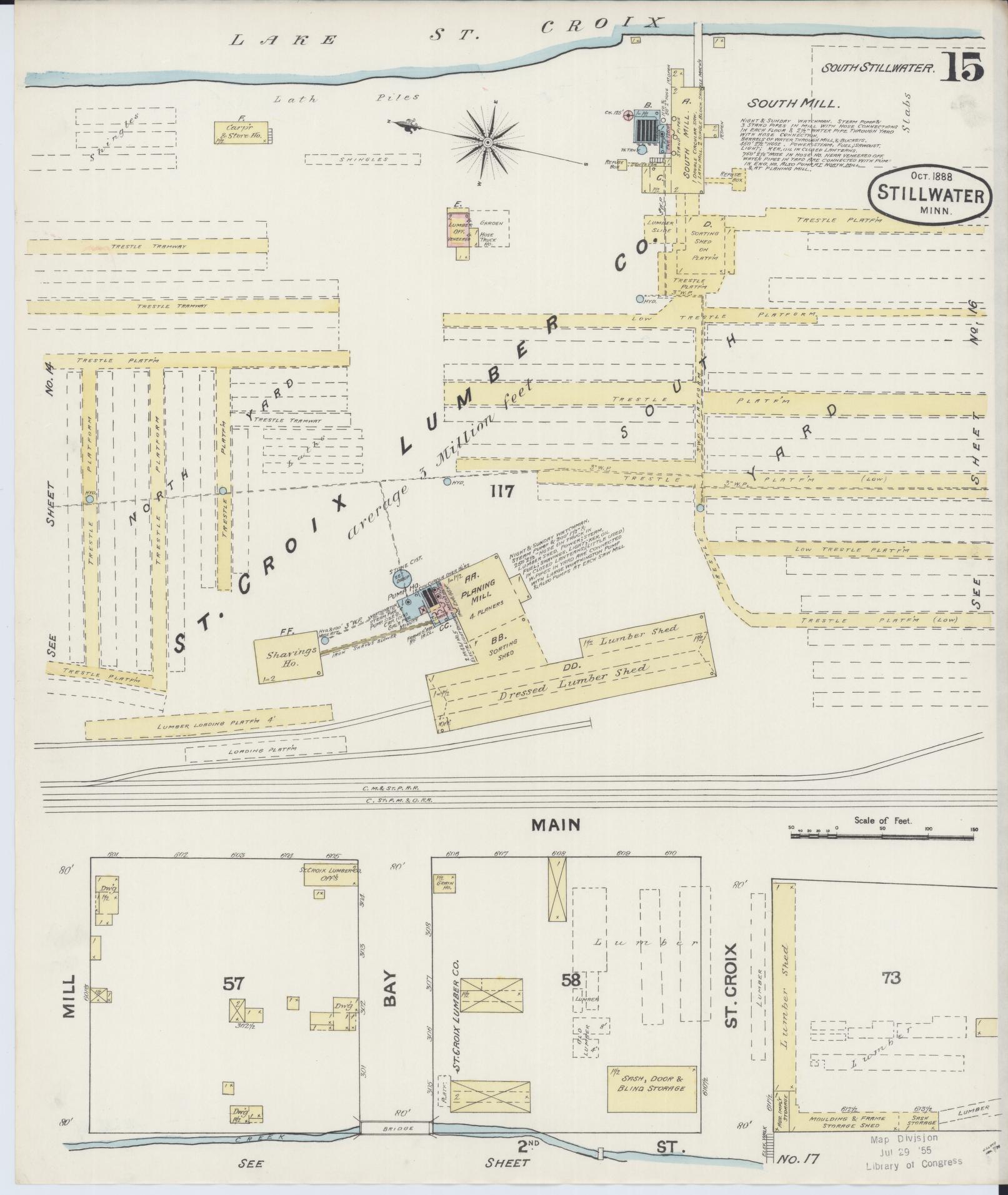 Sanborn Fire Insurance Map from Stillwater, Washington County, Minnesota (1888), Sheet #0015 - Historic Sanborn Fire Insurance Map Print, vintage old map wall art, antique decor, genealogy gift, Minnesota Minnesota map