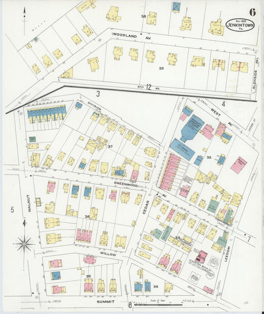 Sanborn Fire Insurance Map from Jenkintown, Montgomery County, Pennsylvania (1909), Sheet #0006 - Historic Sanborn Fire Insurance Map Print, vintage old map wall art, antique decor, genealogy gift, Pennsylvania Pennsylvania map