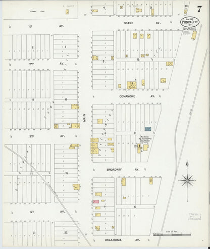 Sanborn Fire Insurance Map from Ponca City, Kay County, Oklahoma (1901), Sheet #0007 - Complete Map Set gallery image, historic Sanborn map, vintage wall art, Oklahoma Oklahoma