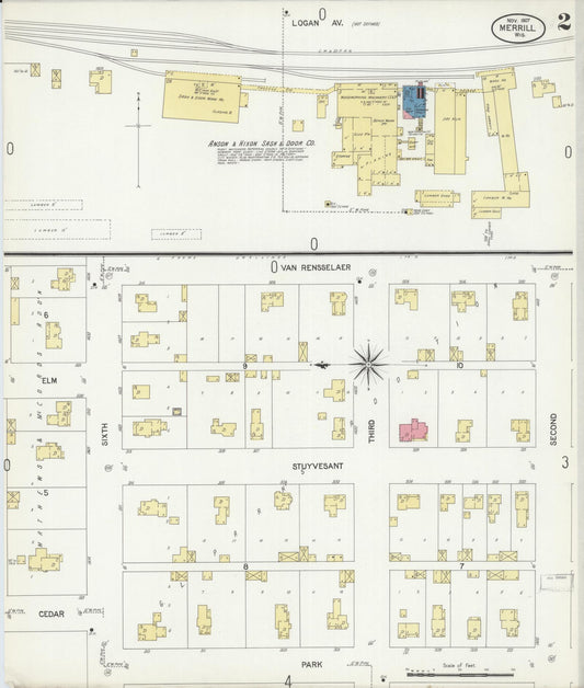 Sanborn Fire Insurance Map from Merrill, Lincoln County, Wisconsin (1907), Sheet #0002 - Historic Sanborn Fire Insurance Map Print, vintage old map wall art, antique decor, genealogy gift, Wisconsin Wisconsin map