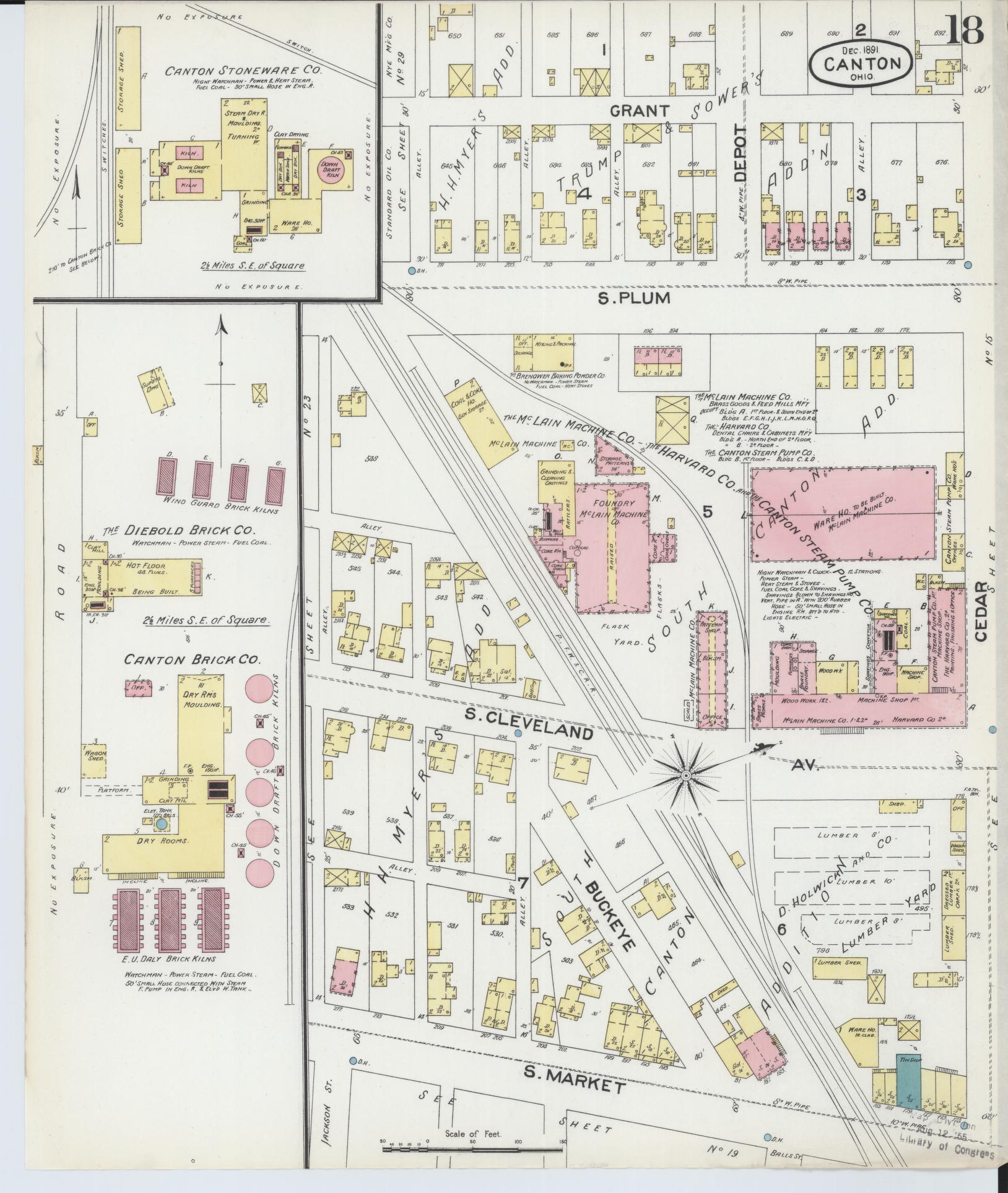 Sanborn Fire Insurance Map from Canton, Stark County, Ohio (1891), Sheet #0018 - Historic Sanborn Fire Insurance Map Print, vintage old map wall art, antique decor, genealogy gift, Ohio Ohio map