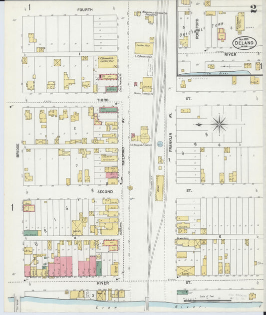Sanborn Fire Insurance Map from Delano, Wright County, Minnesota (1899), Sheet #0002 - Historic Sanborn Fire Insurance Map Print, vintage old map wall art, antique decor, genealogy gift, Minnesota Minnesota map