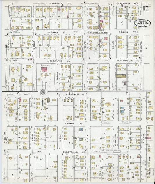 Sanborn Fire Insurance Map from Sapulpa, Creek County, Oklahoma (1920), Sheet #0017 - Historic Sanborn Fire Insurance Map Print, vintage old map wall art, antique decor, genealogy gift, Oklahoma Oklahoma map