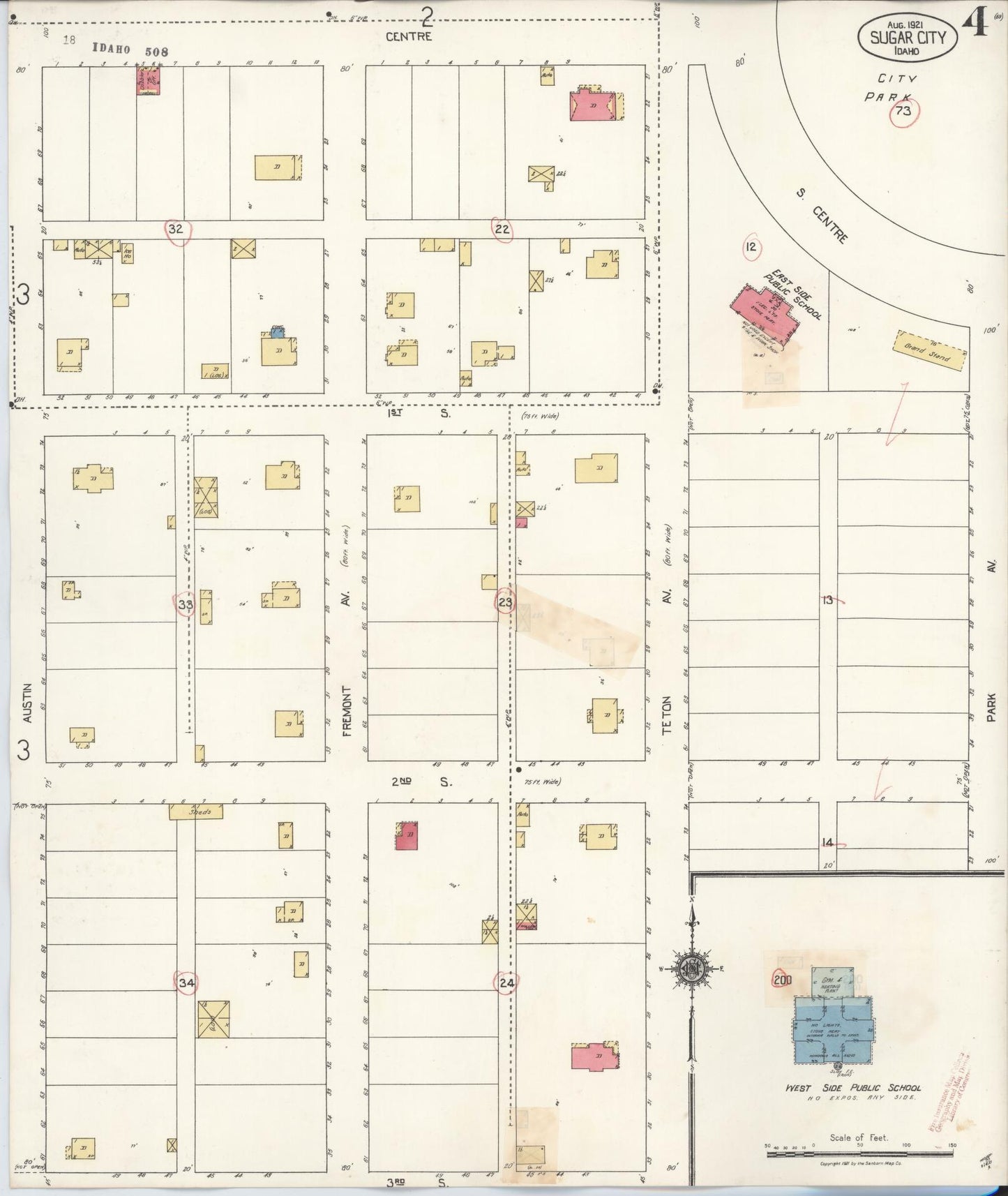 Sanborn Fire Insurance Map from Sugar City, Madison County, Idaho (1929), Sheet #0004 - Historic Sanborn Fire Insurance Map Print, vintage old map wall art, antique decor, genealogy gift, Idaho Idaho map