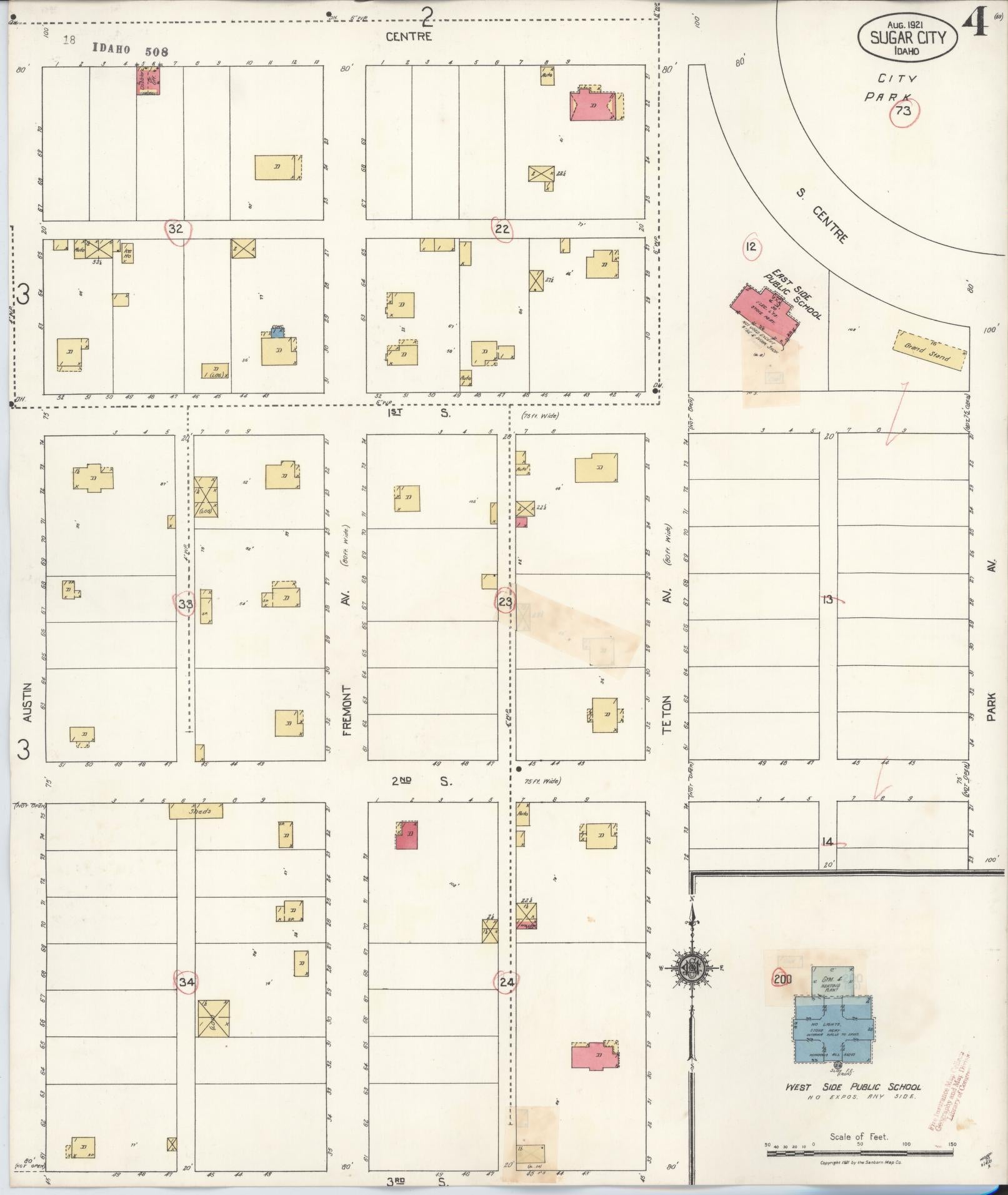 Sanborn Fire Insurance Map from Sugar City, Madison County, Idaho (1929), Sheet #0004 - Historic Sanborn Fire Insurance Map Print, vintage old map wall art, antique decor, genealogy gift, Idaho Idaho map