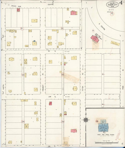 Sanborn Fire Insurance Map from Sugar City, Madison County, Idaho (1929), Sheet #0004 - Historic Sanborn Fire Insurance Map Print, vintage old map wall art, antique decor, genealogy gift, Idaho Idaho map