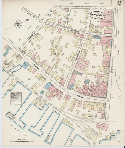 Sanborn Fire Insurance Map from New London, New London County, Connecticut (1884), Sheet #0002 - Complete Map Set gallery image, historic Sanborn map, vintage wall art, Connecticut Connecticut