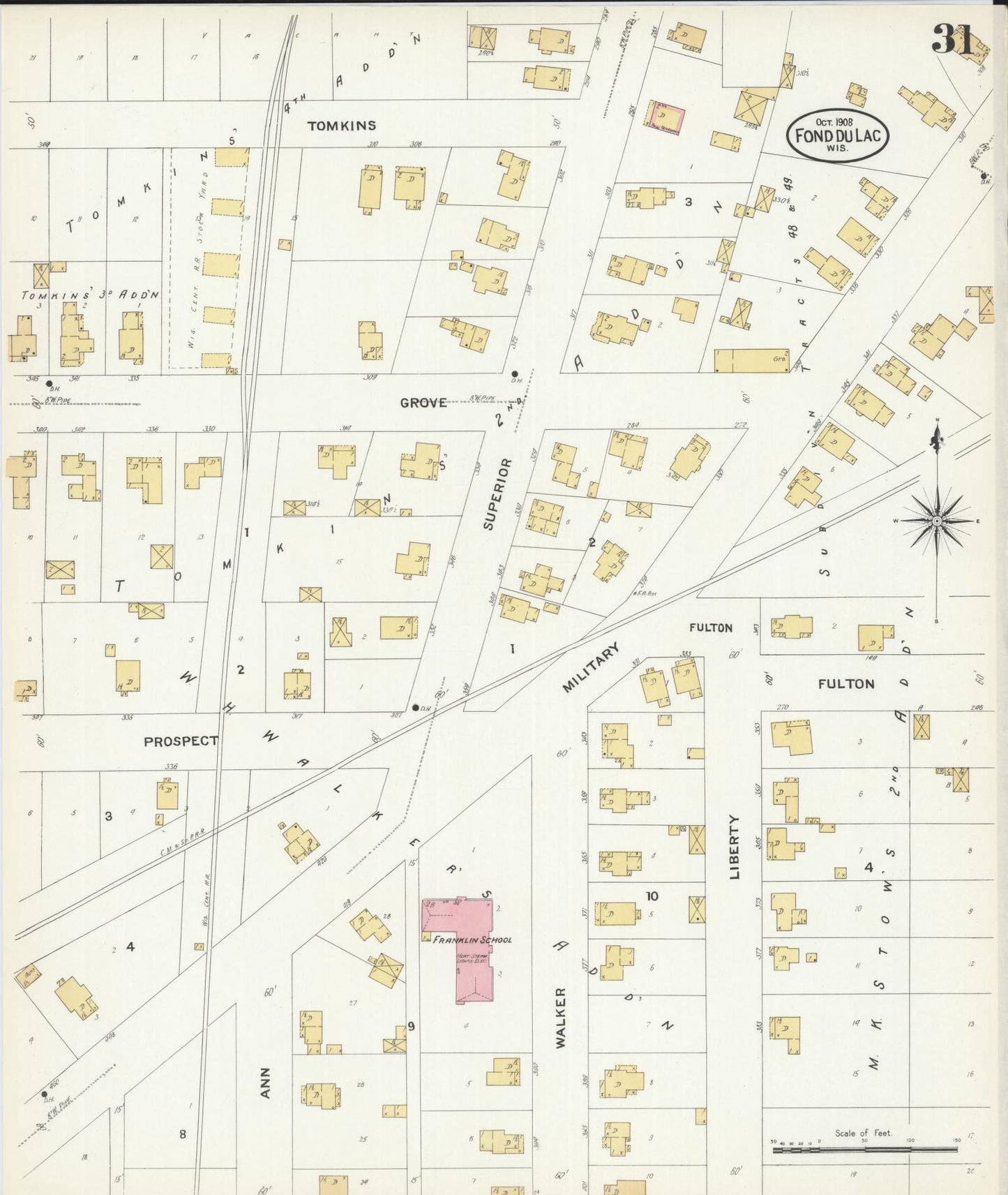 Sanborn Fire Insurance Map from Fond du Lac, Fond du Lac County, Wisconsin (1908), Sheet #0031 - Historic Sanborn Fire Insurance Map Print, vintage old map wall art, antique decor, genealogy gift, Wisconsin Wisconsin map
