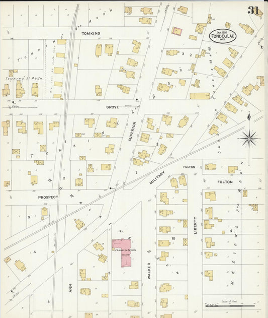 Sanborn Fire Insurance Map from Fond du Lac, Fond du Lac County, Wisconsin (1908), Sheet #0031 - Historic Sanborn Fire Insurance Map Print, vintage old map wall art, antique decor, genealogy gift, Wisconsin Wisconsin map