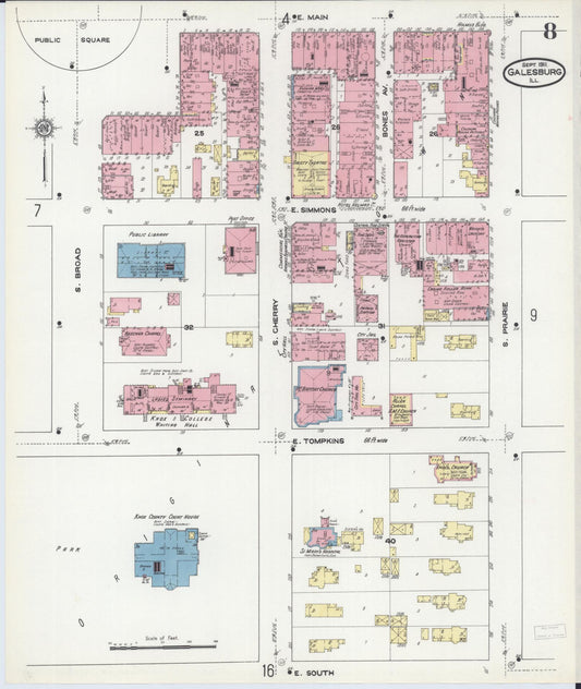 Sanborn Fire Insurance Map from Galesburg, Knox County, Illinois (1911), Sheet #0008 - Historic Sanborn Fire Insurance Map Print, vintage old map wall art, antique decor, genealogy gift, Illinois Illinois map