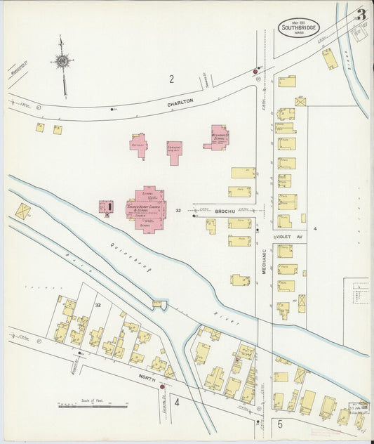 Sanborn Fire Insurance Map from Southbridge, Worcester County, Massachusetts (1911), Sheet #0003 - Historic Sanborn Fire Insurance Map Print, vintage old map wall art, antique decor, genealogy gift, Massachusetts Massachusetts map