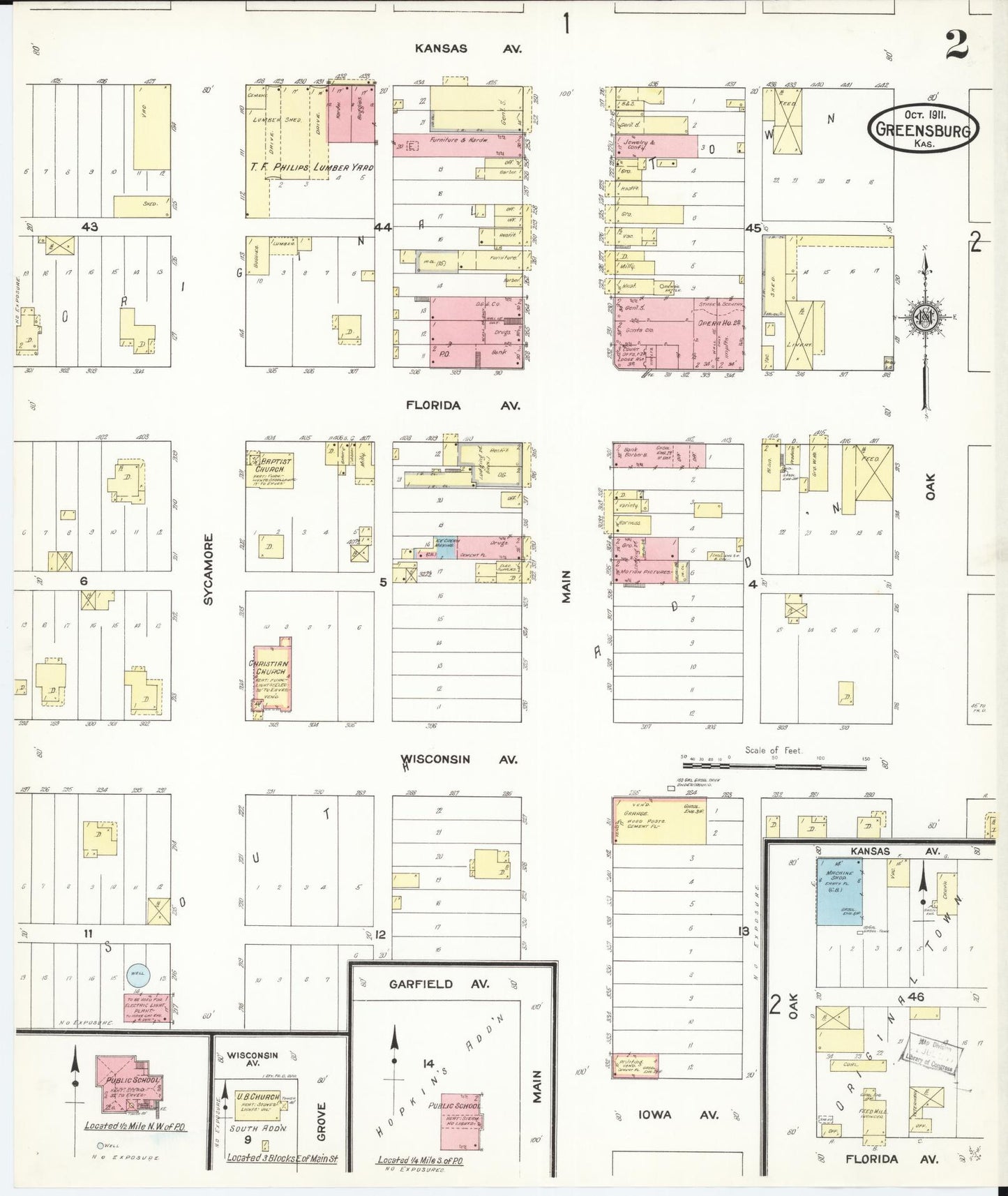 Sanborn Fire Insurance Map from Greensburg, Kiowa County, Kansas (1911), Sheet #0002 - Historic Sanborn Fire Insurance Map Print, vintage old map wall art, antique decor, genealogy gift, Kansas Kansas map