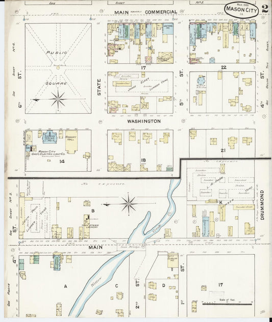 Sanborn Fire Insurance Map from Mason City, Cerro Gordo County, Iowa (1888), Sheet #0002 - Historic Sanborn Fire Insurance Map Print, vintage old map wall art