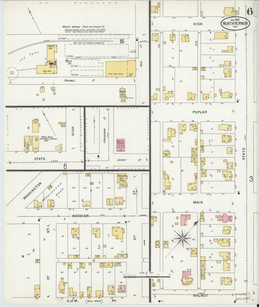 Sanborn Fire Insurance Map from North Vernon, Jennings County, Indiana (1899), Sheet #0006 - Historic Sanborn Fire Insurance Map Print, vintage old map wall art, antique decor, genealogy gift, Indiana Indiana map