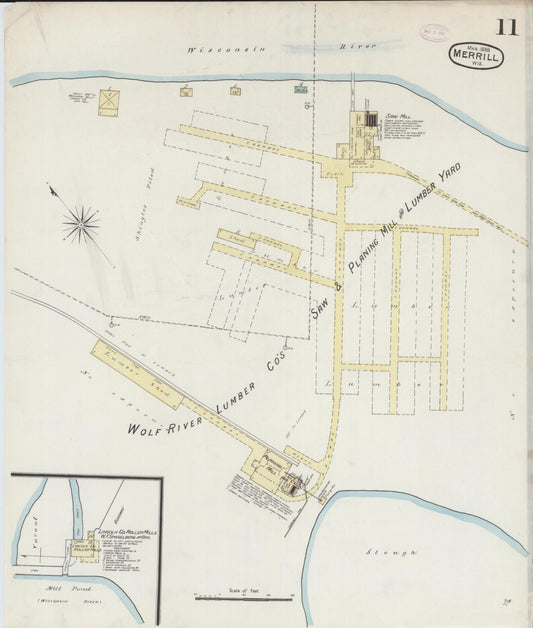 Sanborn Fire Insurance Map from Merrill, Lincoln County, Wisconsin (1888), Sheet #0011 - Historic Sanborn Fire Insurance Map Print, vintage old map wall art, antique decor, genealogy gift, Wisconsin Wisconsin map