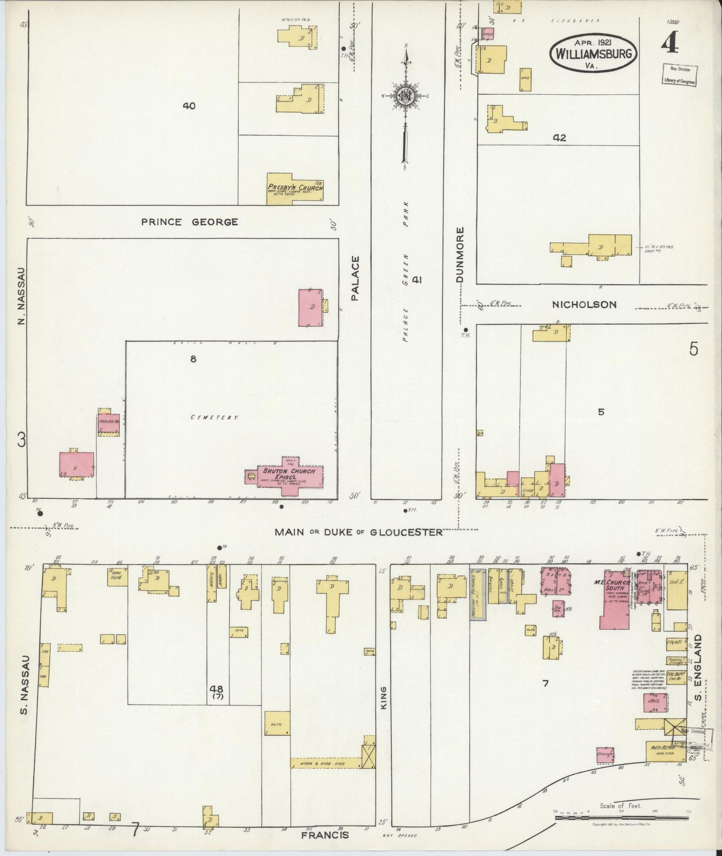 Sanborn Fire Insurance Map from Williamsburg, Independent Cities, Virginia (1921), Sheet #0004 - Complete Map Set gallery image, historic Sanborn map, vintage wall art, Virginia Virginia