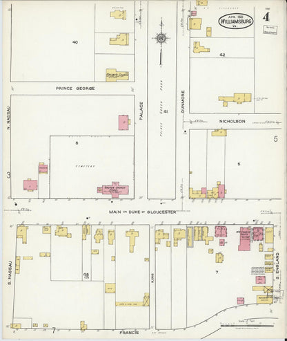 Sanborn Fire Insurance Map from Williamsburg, Independent Cities, Virginia (1921), Sheet #0004 - Complete Map Set gallery image, historic Sanborn map, vintage wall art, Virginia Virginia