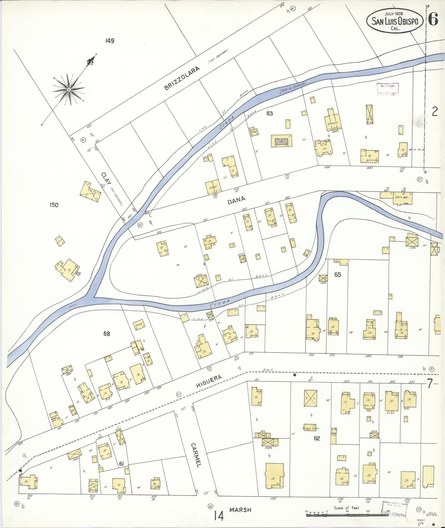 Sanborn Fire Insurance Map from San Luis Obispo, San Luis Obispo County, California (1909), Sheet #0006 - Complete Map Set gallery image, historic Sanborn map, vintage wall art, California California