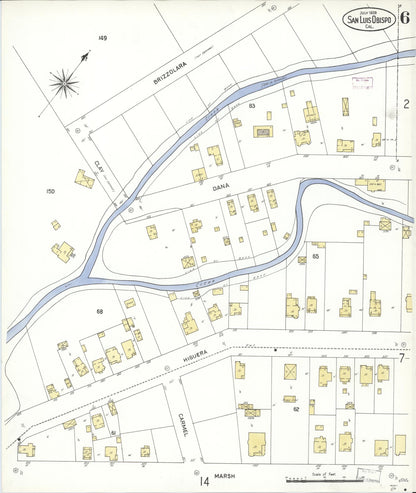 Sanborn Fire Insurance Map from San Luis Obispo, San Luis Obispo County, California (1909), Sheet #0006 - Complete Map Set gallery image, historic Sanborn map, vintage wall art, California California