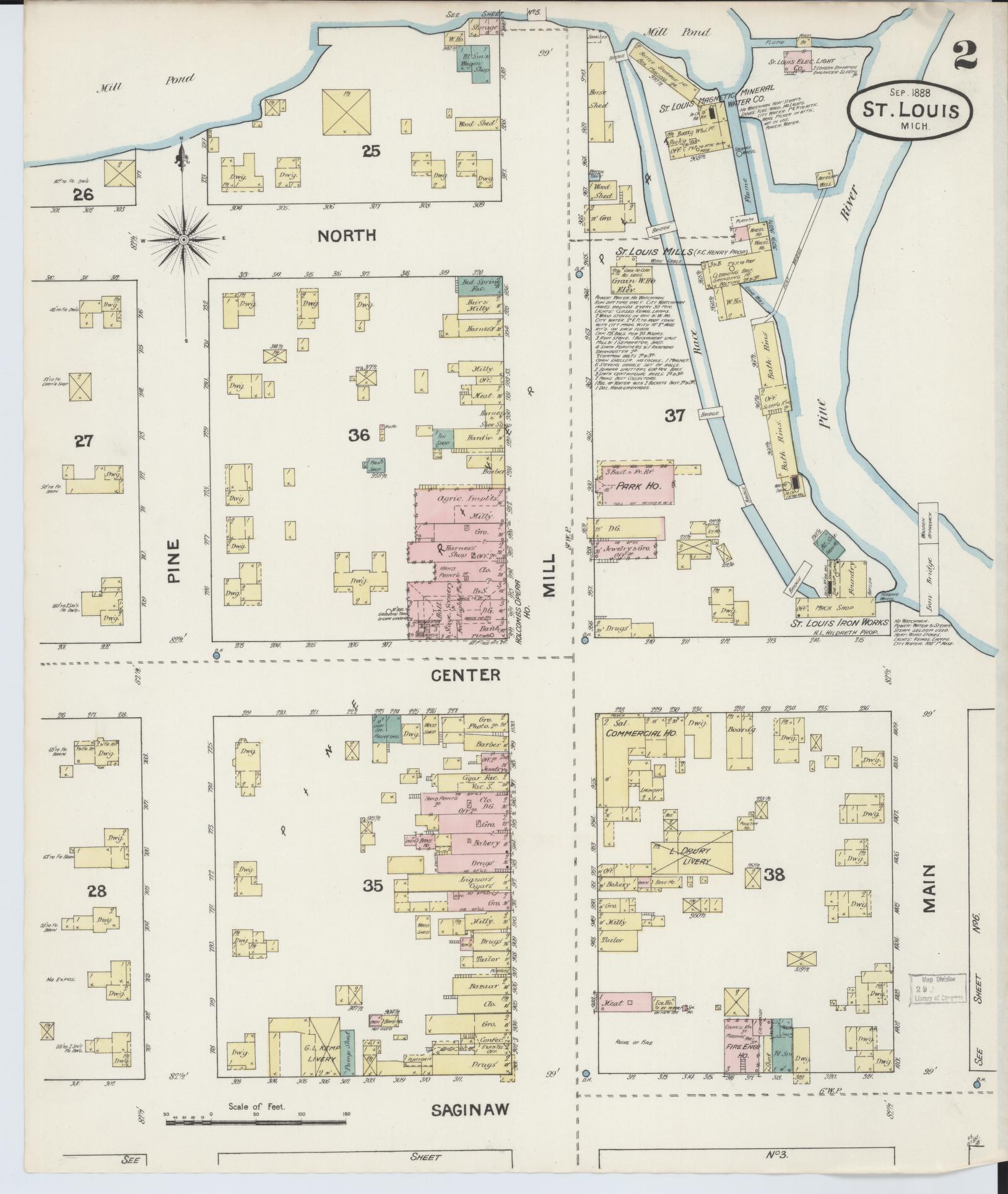 Sanborn Fire Insurance Map from Saint Louis, Gratiot County, Michigan (1888), Sheet #0002 - Complete Map Set gallery image, historic Sanborn map, vintage wall art, Michigan Michigan