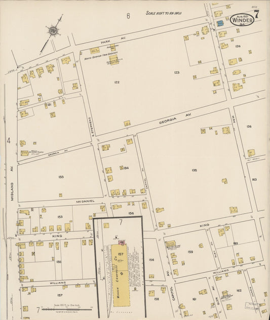 Sanborn Fire Insurance Map from Winder, Barrow County, Georgia (1921), Sheet #0007 - Historic Sanborn Fire Insurance Map Print, vintage old map wall art, antique decor, genealogy gift, Georgia Georgia map