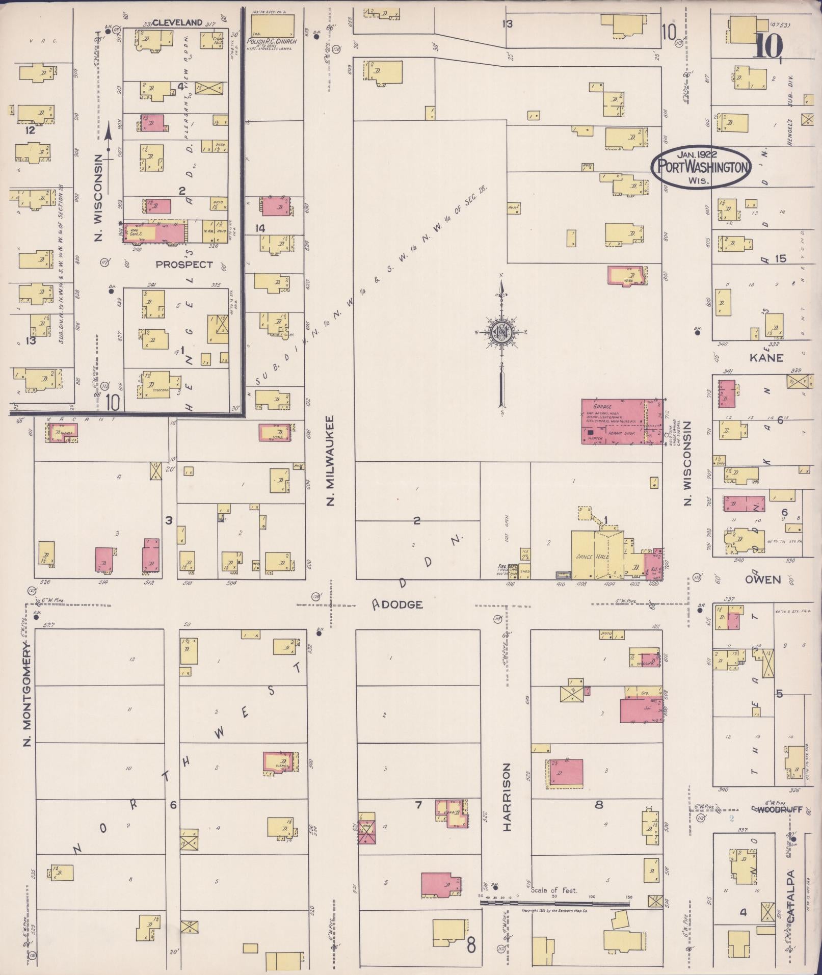 Sanborn Fire Insurance Map from Port Washington, Ozaukee County, Wisconsin (1922), Sheet #0010 - Historic Sanborn Fire Insurance Map Print, vintage old map wall art, antique decor, genealogy gift, Wisconsin Wisconsin map
