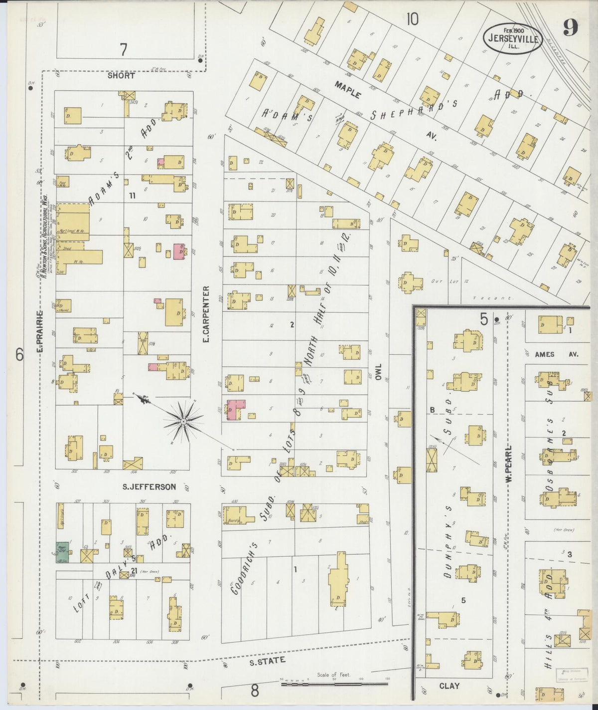 Sanborn Fire Insurance Map from Jerseyville, Jersey County, Illinois (1900), Sheet #0009 - Historic Sanborn Fire Insurance Map Print, vintage old map wall art, antique decor, genealogy gift, Illinois Illinois map