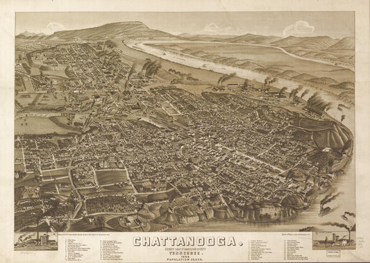 Chattanooga, county seat of Hamilton County, Tennessee 1886. (1886) – Historic Bird’s-Eye View Panorama Print
