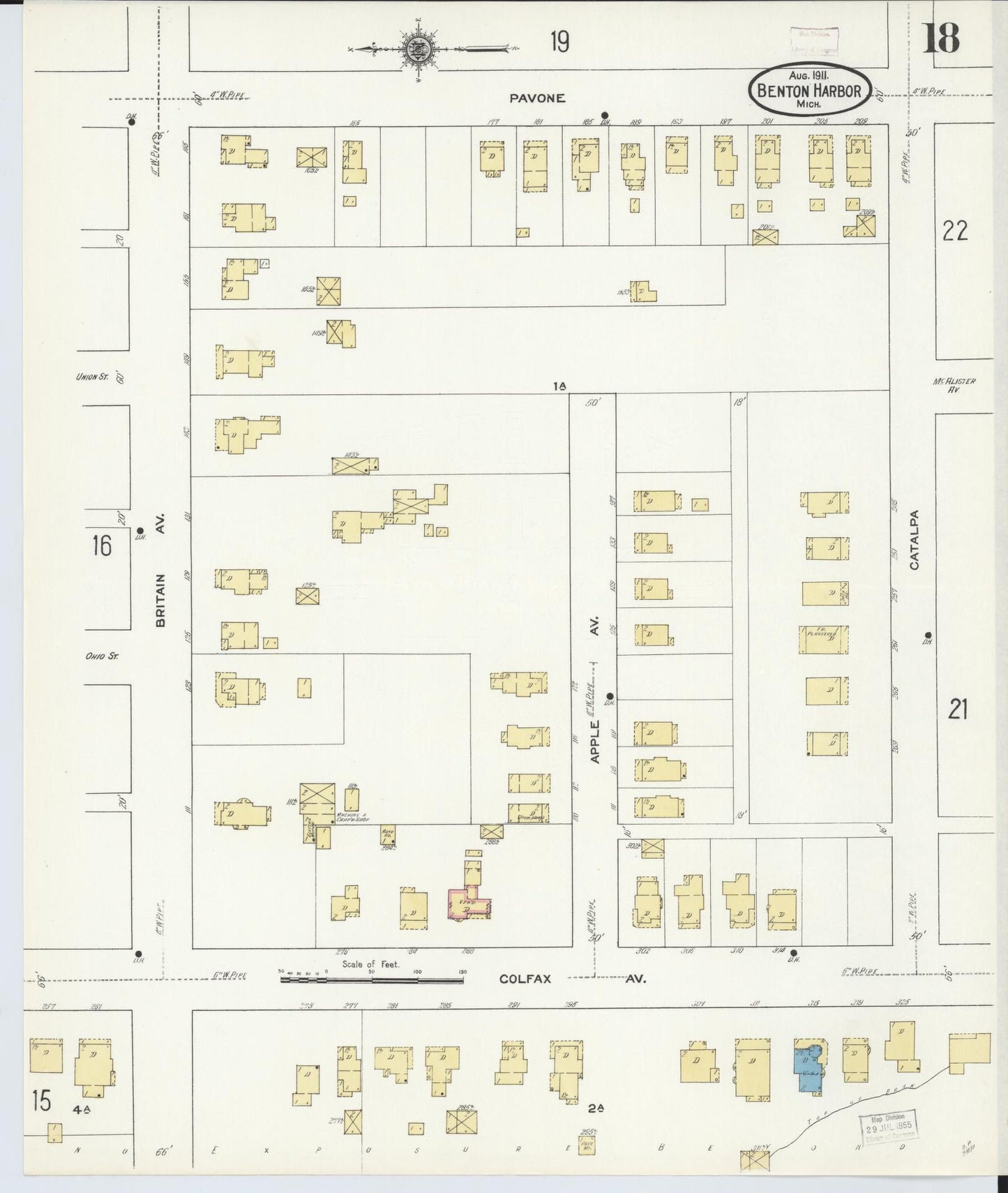 Sanborn Fire Insurance Map from Benton Harbor, Berrien County, Michigan (1911), Sheet #0018 - Historic Sanborn Fire Insurance Map Print, vintage old map wall art, antique decor, genealogy gift, Michigan Michigan map
