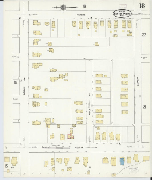 Sanborn Fire Insurance Map from Benton Harbor, Berrien County, Michigan (1911), Sheet #0018 - Historic Sanborn Fire Insurance Map Print, vintage old map wall art, antique decor, genealogy gift, Michigan Michigan map