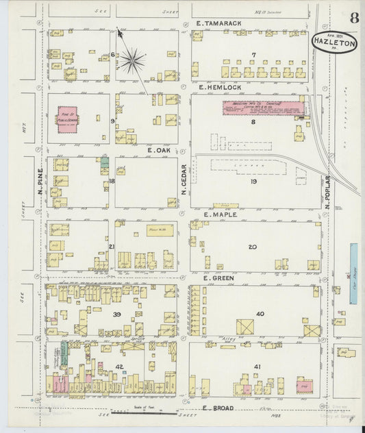 Sanborn Fire Insurance Map from Hazleton, Luzerne County, Pennsylvania (1891), Sheet #0008 - Historic Sanborn Fire Insurance Map Print, vintage old map wall art, antique decor, genealogy gift, Pennsylvania Pennsylvania map