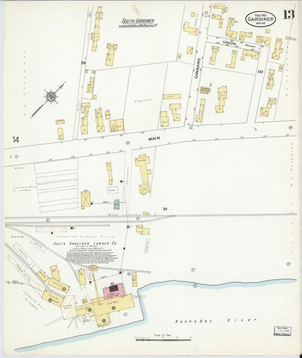 Sanborn Fire Insurance Map from Gardiner, Kennebec County, Maine (1910), Sheet #0013 - Complete Map Set gallery image, historic Sanborn map, vintage wall art, Maine Maine