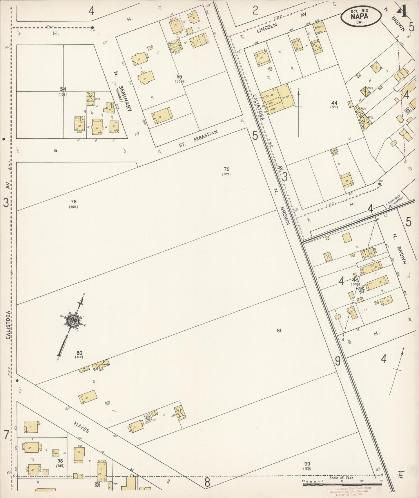 Sanborn Fire Insurance Map from Napa, Napa County, California (1910), Sheet #0004 - Complete Map Set gallery image, historic Sanborn map, vintage wall art, California California