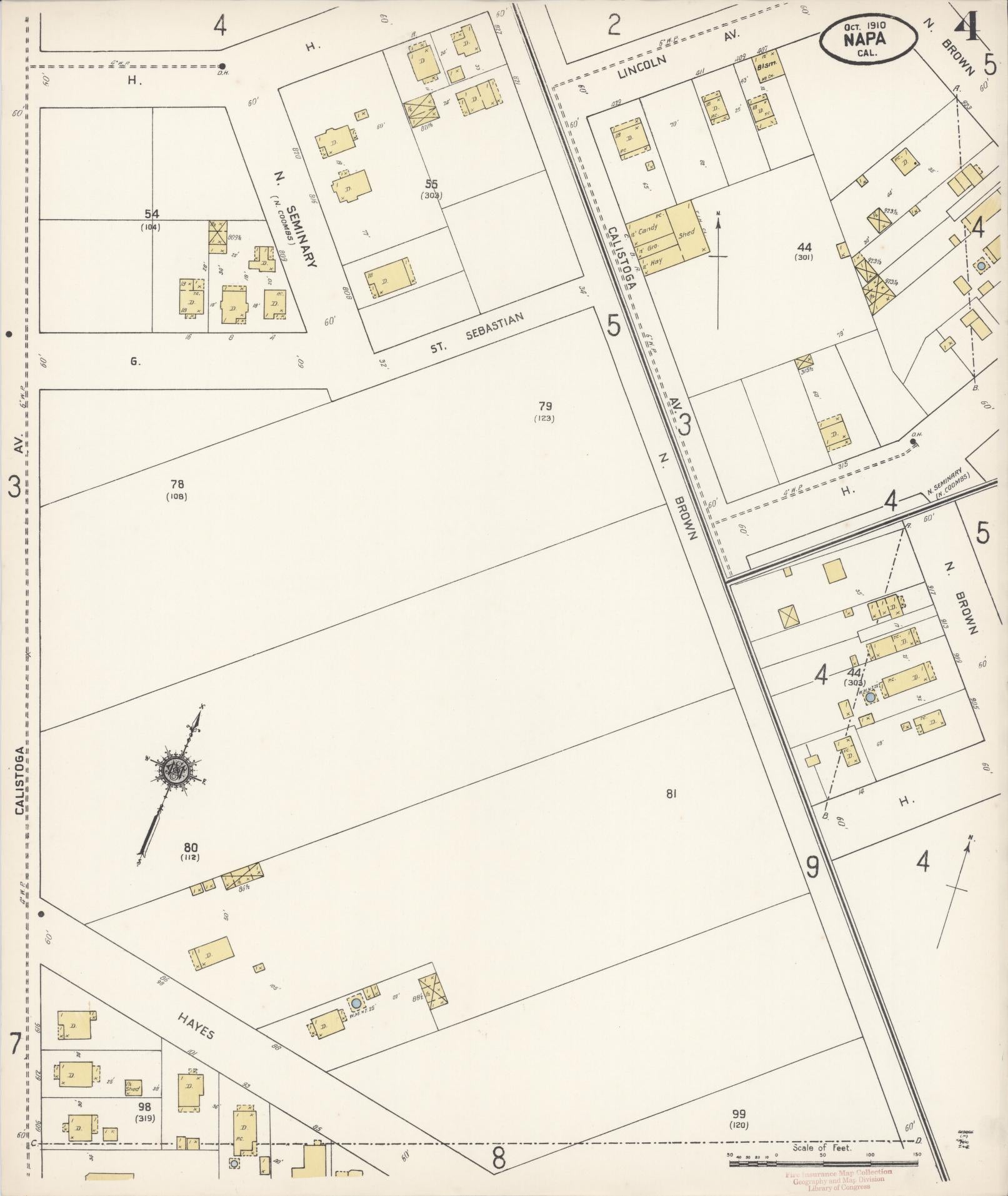 Sanborn Fire Insurance Map from Napa, Napa County, California (1910), Sheet #0004 - Complete Map Set gallery image, historic Sanborn map, vintage wall art, California California