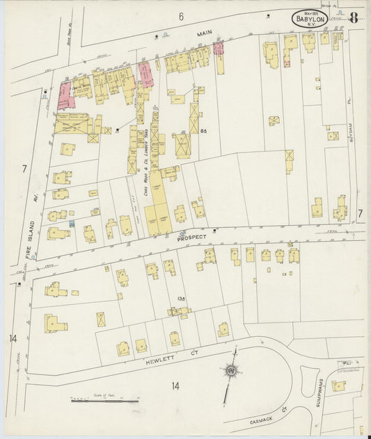 Sanborn Fire Insurance Map from Babylon, Suffolk County, New York (1915), Sheet #0008 - Historic Sanborn Fire Insurance Map Print, vintage old map wall art, antique decor, genealogy gift, New York New York map