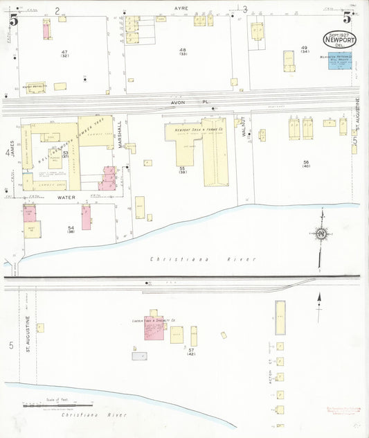 Sanborn Fire Insurance Map from Newport, New Castle County, Delaware (1927), Sheet #0005 - Historic Sanborn Fire Insurance Map Print, vintage old map wall art, antique decor, genealogy gift, Delaware Delaware map