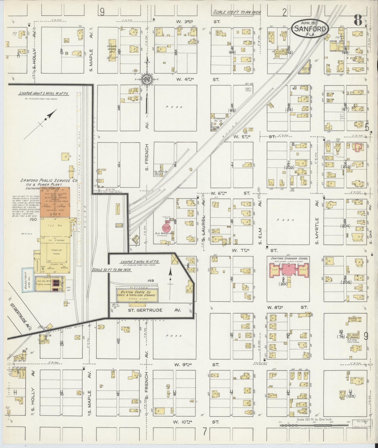 Sanborn Fire Insurance Map from Sanford, Seminole County, Florida (1917), Sheet #0008 - Complete Map Set gallery image, historic Sanborn map, vintage wall art, Florida Florida
