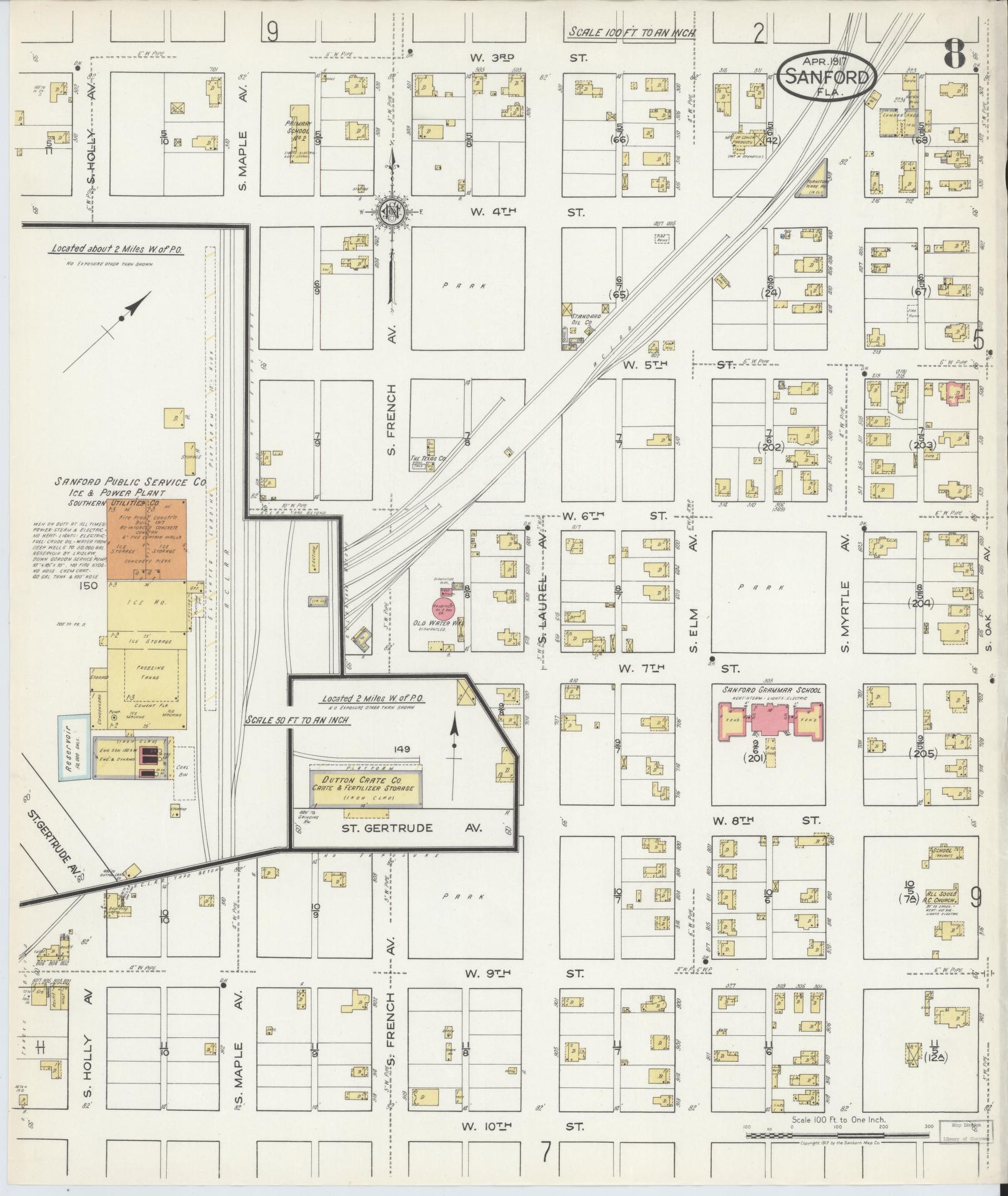 Sanborn Fire Insurance Map from Sanford, Seminole County, Florida (1917), Sheet #0008 - Complete Map Set gallery image, historic Sanborn map, vintage wall art, Florida Florida